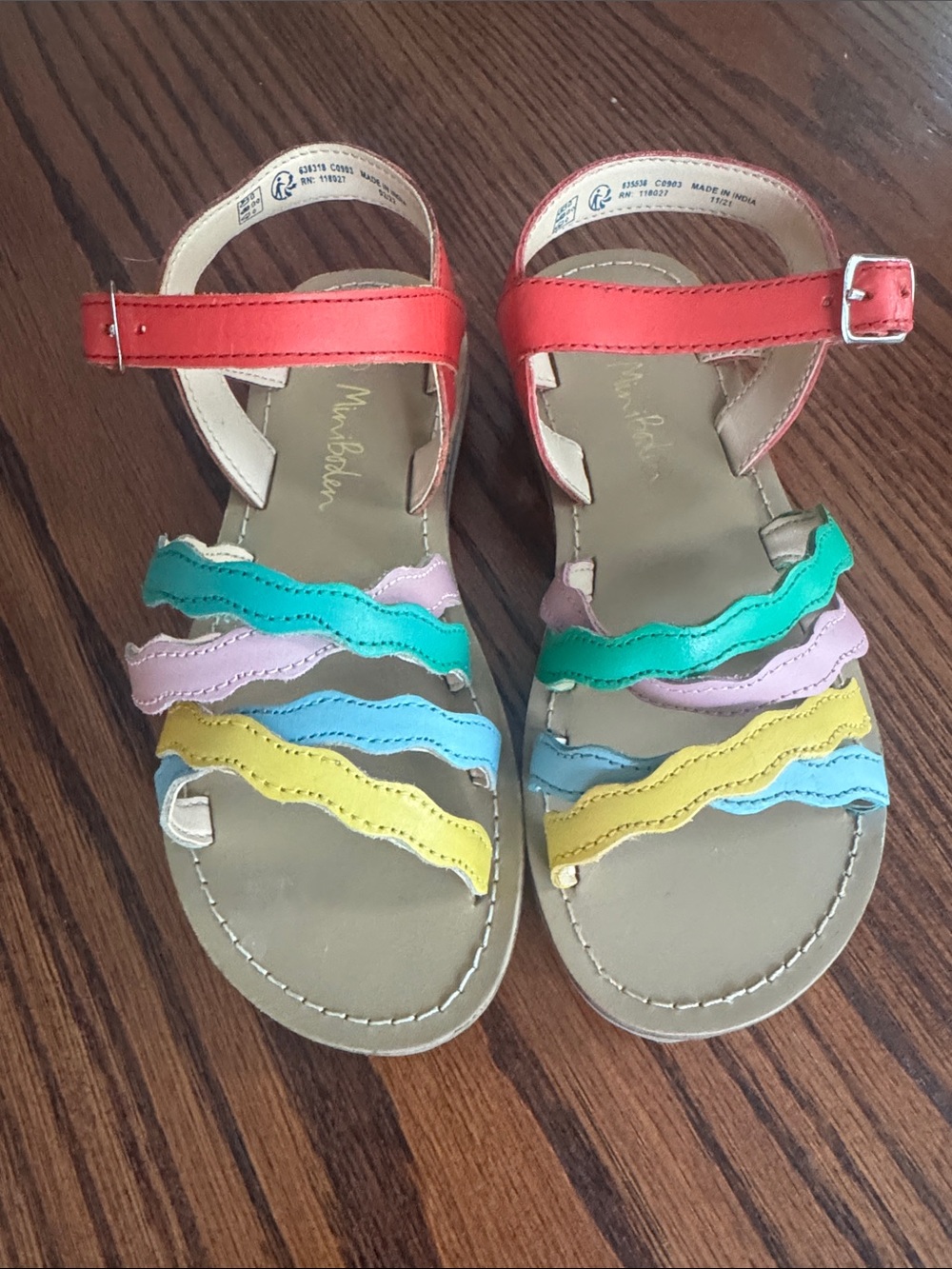 Mini Boden Multicolor Wavy Strap Sandals - Red, Yellow, Blue, Green, Pink